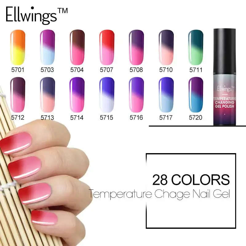 Ellwings Температура изменение ногтей Цвет УФ гель лак для Soak Off светодио дный