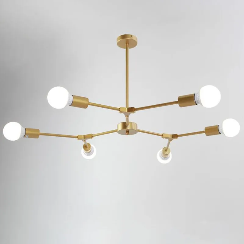 

6 Heads Nordic Gold Iron Art LED Pendant Light Concise Bedroom Living Room Restaurant Bar Counter Hanging Light Fixtures