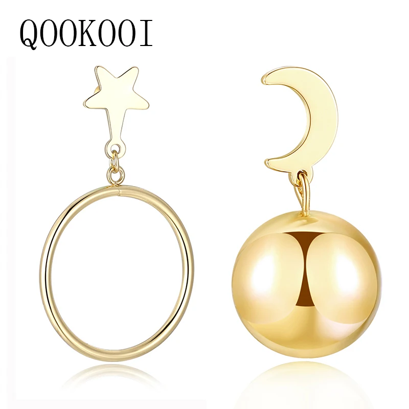 QOOKOO я золотые серьги шарик большие для женщин 2018 заявление Гипербола бусы