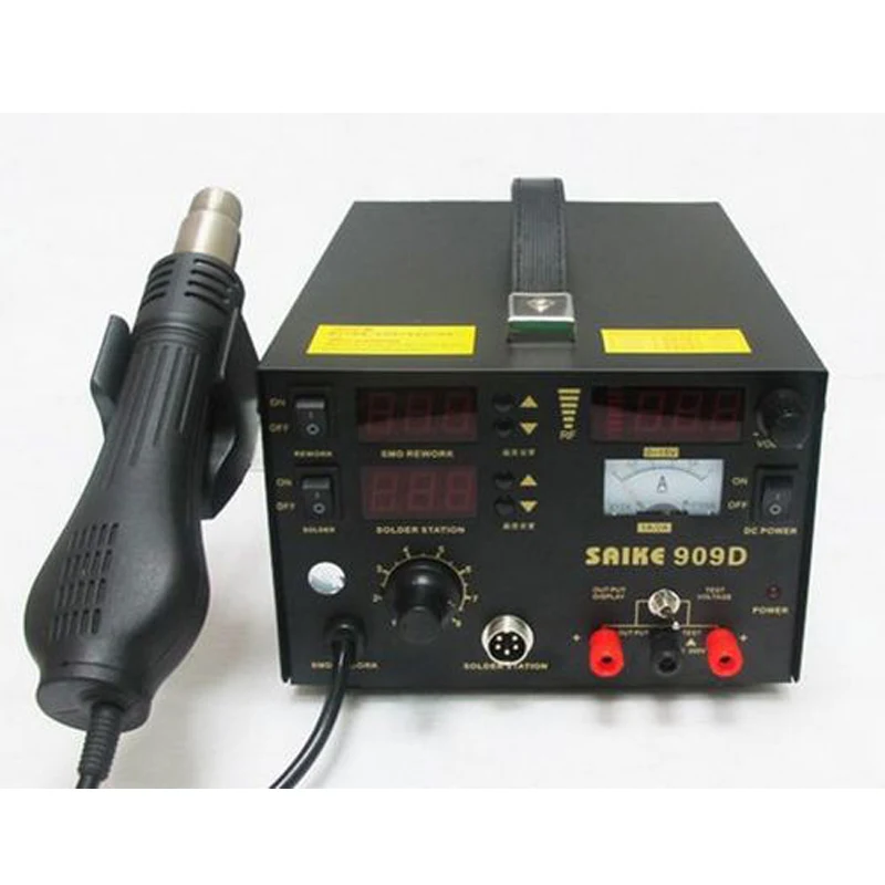 Паяльная/Термовоздушная пушка SAIKE 909D 220 В паяльная станция 3 в 1 паяльник + Термофен