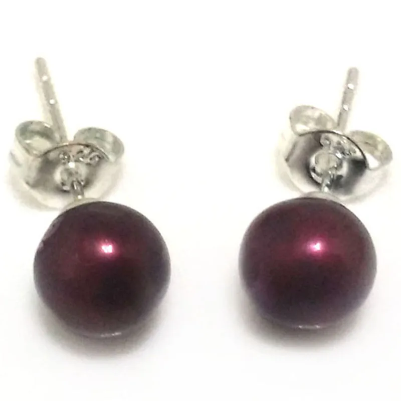 

AAA 6-7mm Round Wine Natural Freshwater Pearl Earrings with 925 Sterling Silver Post