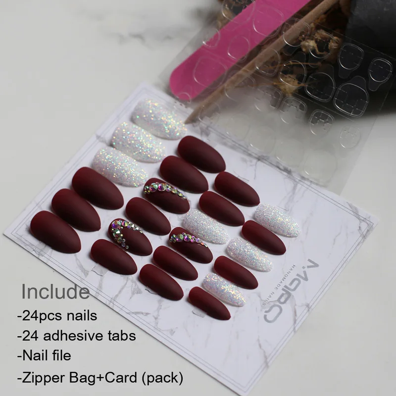 nails-0.5mmStickers Матовая флэш-арт коробка для ногтей матч пресс на ногтях бордовый AB Стразы fasle ногти шпильки с клейкими вкладками выберите - Цвет: nails-0.5mmStickers