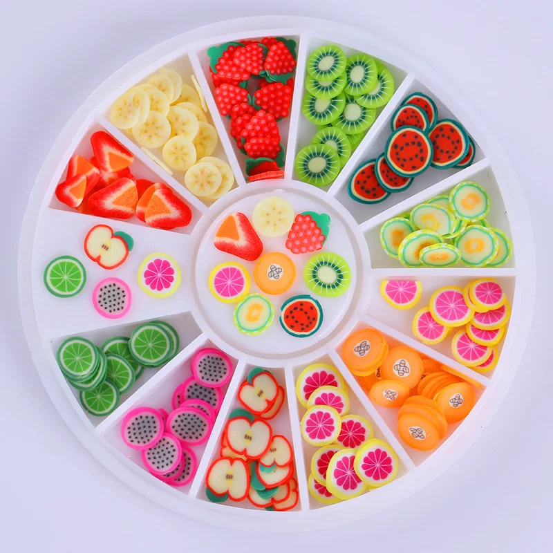 12 узоров Разноцветные Милые 3d украшения для ногтей с фруктами листы|fruit fimo|3d nail