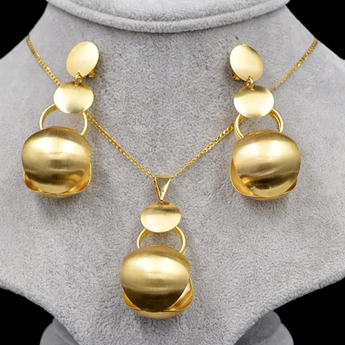 Earrings Necklace Солнечный ювелирные изделия Модные украшения Для женщин комплекты ювелирных изделий колье серьги кулон полый шар для вечерние свадебные туфли для повседневной носки в подарок - Окраска металла: Earrings Necklace