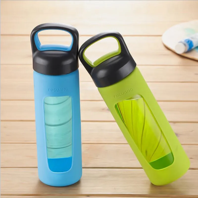 Стеклянная бутылка для воды с силиконовым чехлом 520 мл портативная посуда