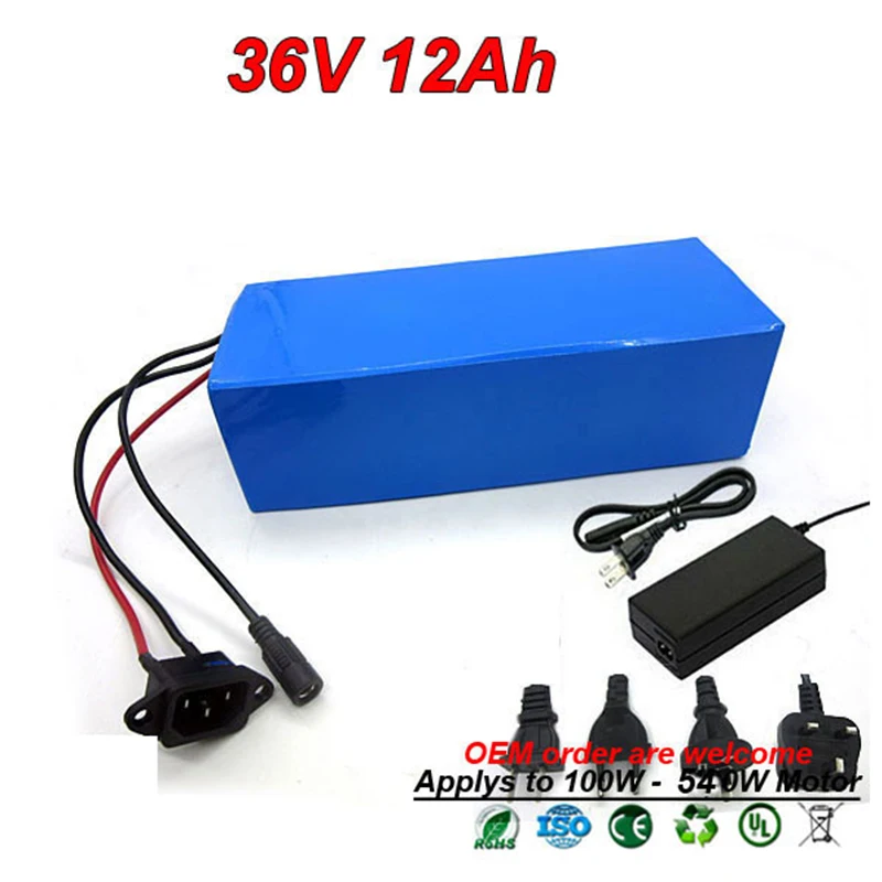 36V 12Ah 500W комплект литий-ионных батарей для электровелосипеда аккумуляторная