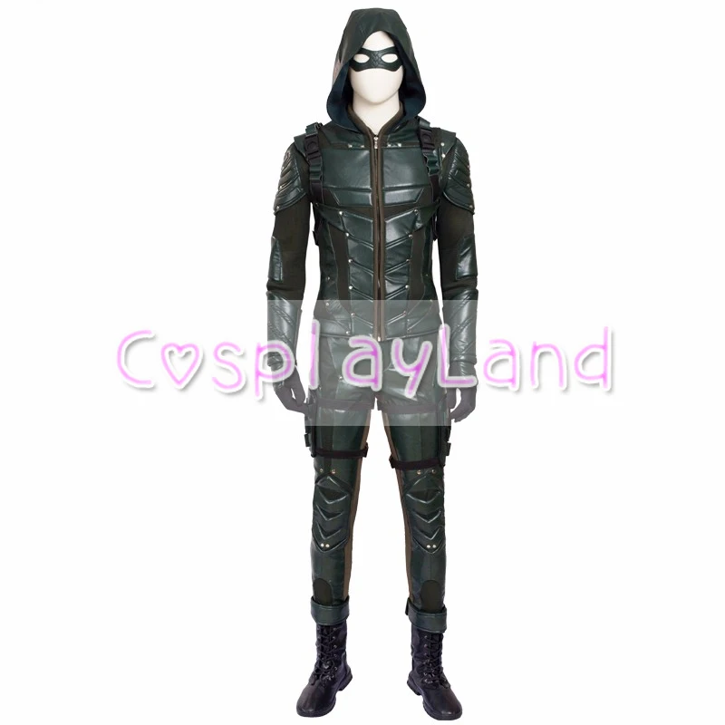 Whole set with Boots Зеленый сезон стрельбы 5 маскарадный костюм для взрослых мужчин Необычные костюмы на Хэллоуин Оливер Королева Костюм Зеленой Стрелы кожа боевой костюм - Цвет: Whole set with Boots