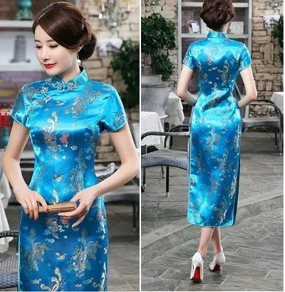 Lake Blue Phoenix Церемониальные платья Cheongsam длинная консультация клиентская служба двери отеля Добро пожаловать работа Восточный одежда церемониальный халат Longue Femme - Цвет: Lake Blue Phoenix