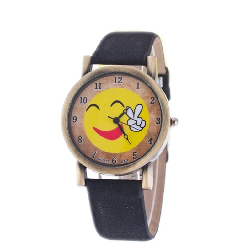 2018 Fashion Brand Quartz Watches Expression Pattern Cartoon Watch Women Casual Vintage Leather Girls Kids Wristwatches Clock | Наручные