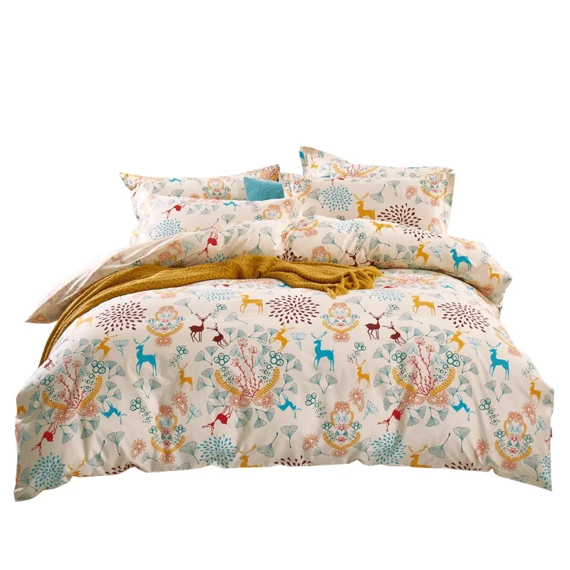 Home Textile 4pcs/set Bedding Set Duvet Cover Bed Sheet Pillow Case 100% Cotton Nine Color Moose Flowers Design 2 size L/XL | Дом и сад