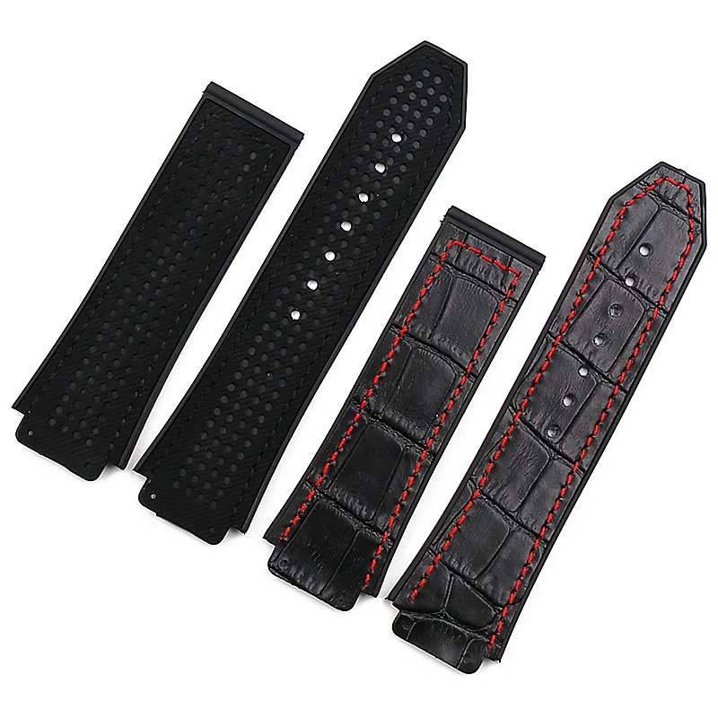 Leather strap watch accessories sports waterproof rubber strap female 19mmx25mm for HUBLOT big bang series men watch band