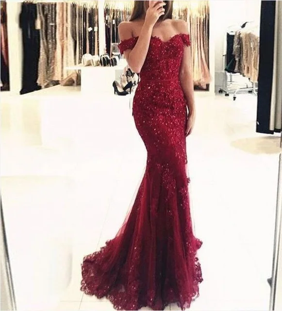 burgundy Vestido longo темно-зеленые вечерние платья Русалка с открытыми плечами платье для выпускного вечера новое официальное вечернее платье Vestido De Noiva - Цвет: burgundy