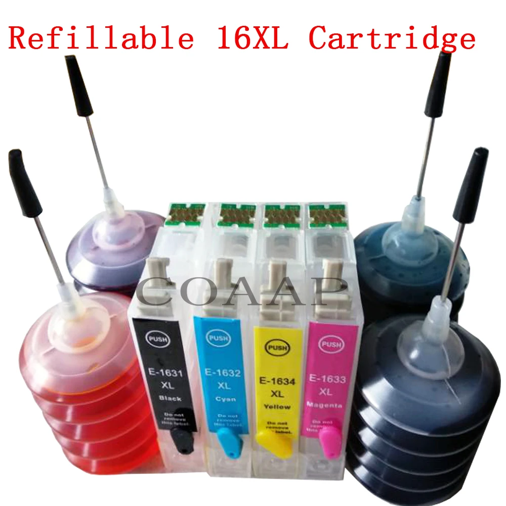 

4PK Refillable Empty Ink Cartridge 16XL T1631 T1621 T1635 For WorkForce WF 2010W/2510/2520NF/2660DWF Printer +120ML Dye ink
