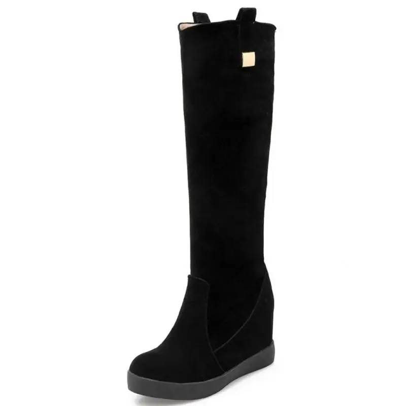 TAOFFEN/пикантные зимние сапоги до колена; женские зимние сапоги на меху; Bota Feminina; обувь на платформе на высоком каблуке; женские сапоги; клинья флок; размеры 34-39