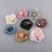 2018 new 20pcs burned florals korea pop gauze flower with pearl fashion flowers diy hairband decoration shoes garment material