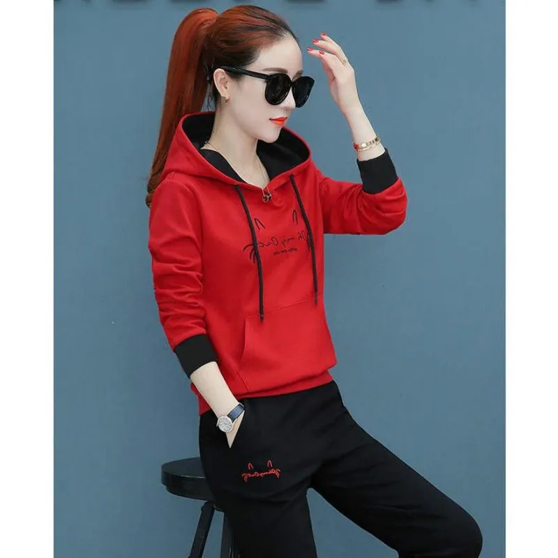 Fashion sports suit female 2 piece set autumn and winter new warm women's student Korean version of the loose two-piece | Женская