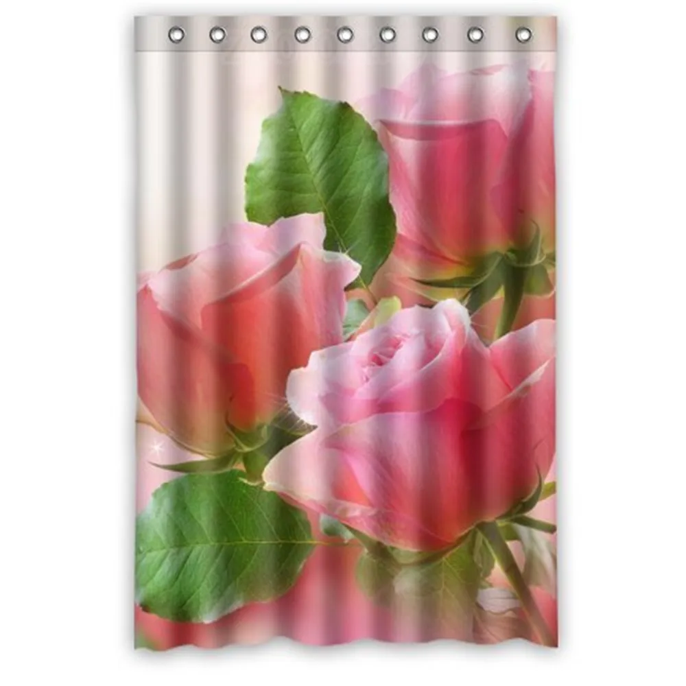 Modern Fashion Pink Rose Shower Curtain Waterproof Polyester Bath Rings Included | Дом и сад