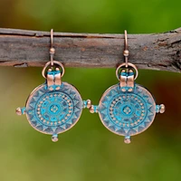tophanqi boho antique bronze round pattern drop earrings ladies handmade ethnic vintage alloy earring for women jewelry brincos