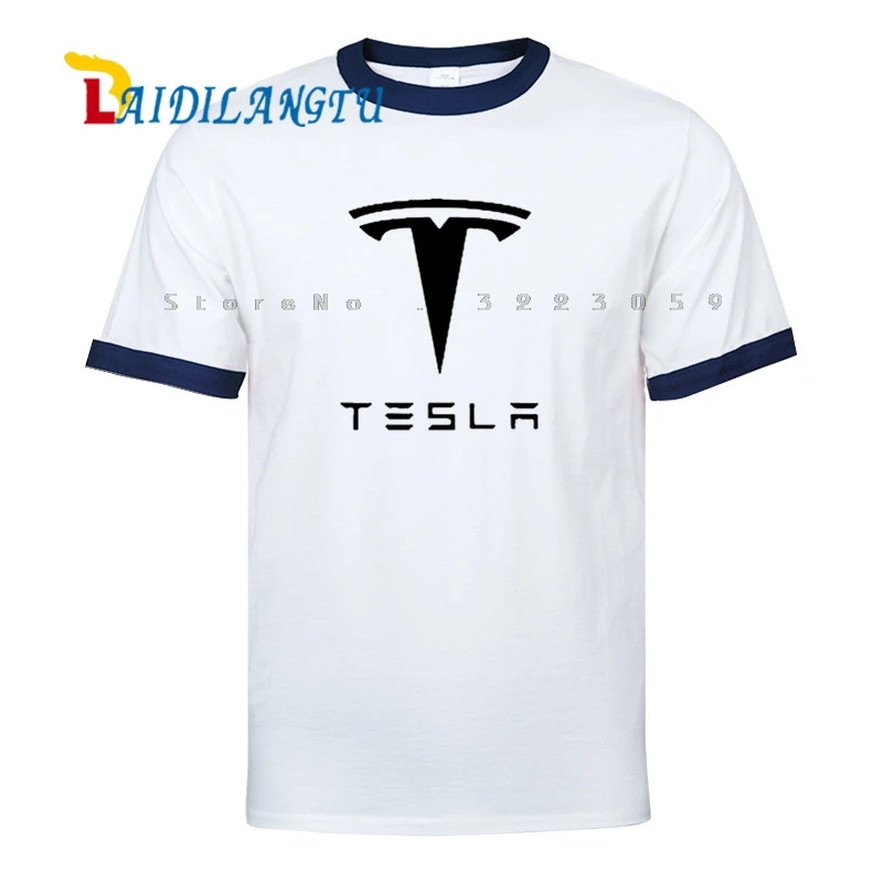 Мужская футболка с принтом Tesla Повседневная рукавом реглан и круглым вырезом
