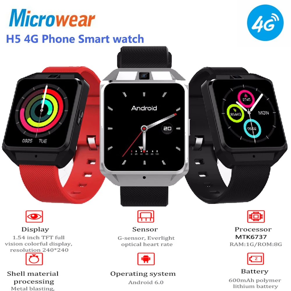 Microwear H5 4 г Smartwatch телефон 1 54 ''MTK6737 ядра ГГц ГБ + 8 gps сердечного ритма /монитор сна