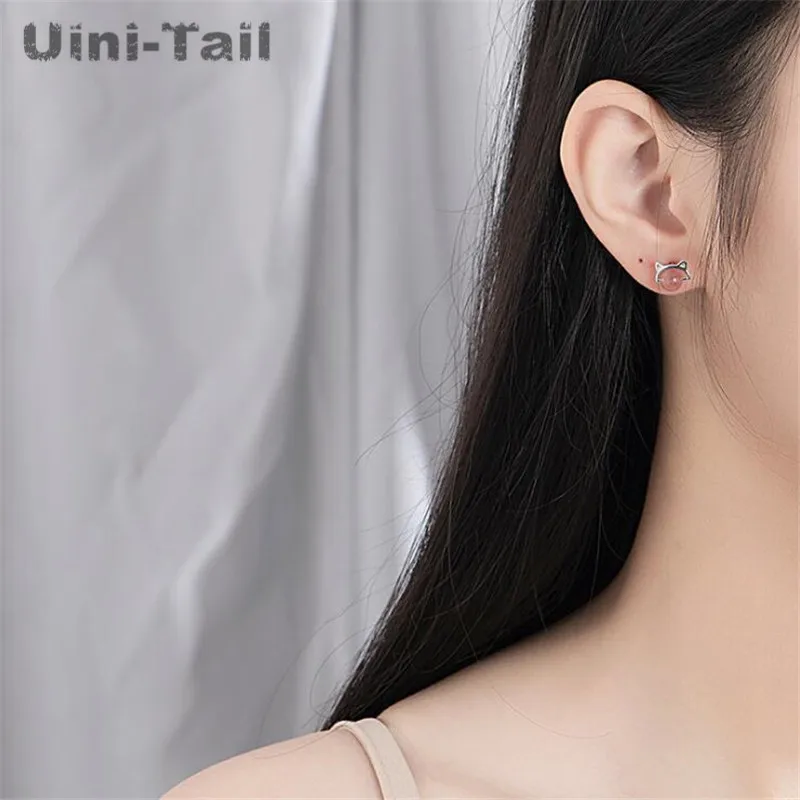 Горячая новинка серьги Uini-Tail с кошачьими ушками из искусственного серебра