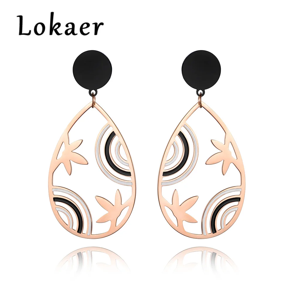 Rose Gold Black Lokaer, модные ювелирные изделия, розовое золото, нержавеющая сталь, красные и черные полосы, узор, серьги-гвоздики E18467 - Окраска металла: Rose Gold Black