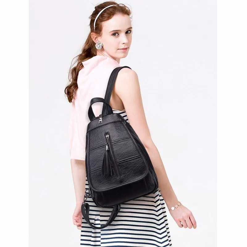 Женский кожаный рюкзак Mochila Feminina винтажный повседневный с кисточками для девочек
