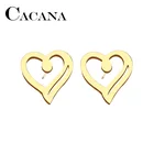 Женские и мужские сережки-гвоздики из нержавеющей стали CACANA с сердечком золотистого и серебристого цвета, ювелирные изделия для помолвки, Прямая поставка