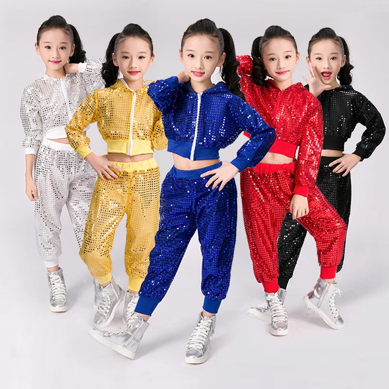 

New Jazz Dance Children Performance Costume Sequins Hip Hop Stage Wear Dance Costumes Jazzy Dance Wear Chinese Kids Clothes