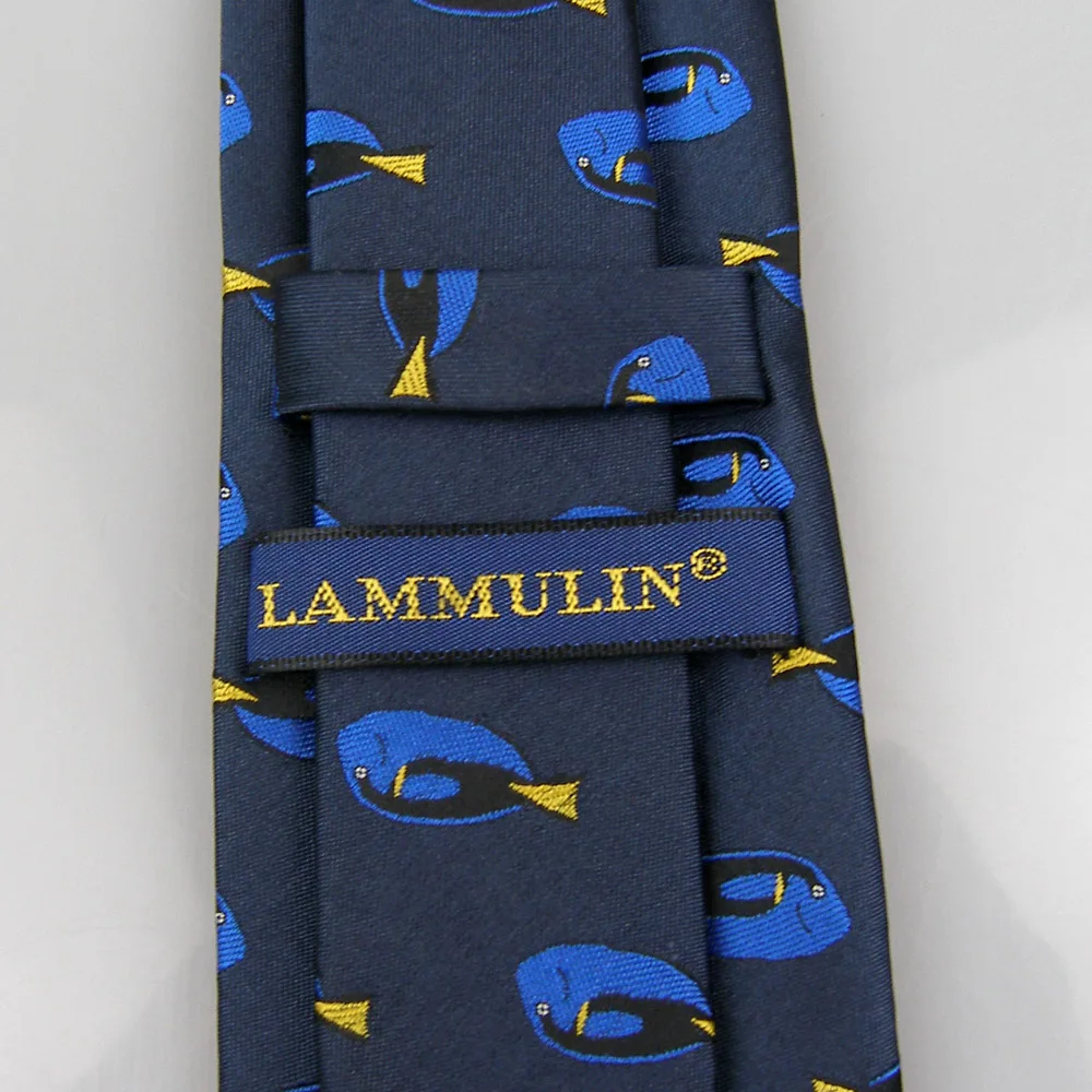 Мужские галстуки LAMMULIN новый дизайн синий с ярко синим/золотым рисунком рыбы