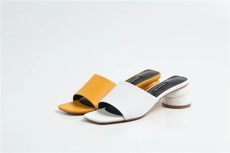 FEDONAS Top Quality Fashion Concise White Yellow Genuine Leather Women Sandals Slip on Elegant Strange Style Casual Shoes Woman