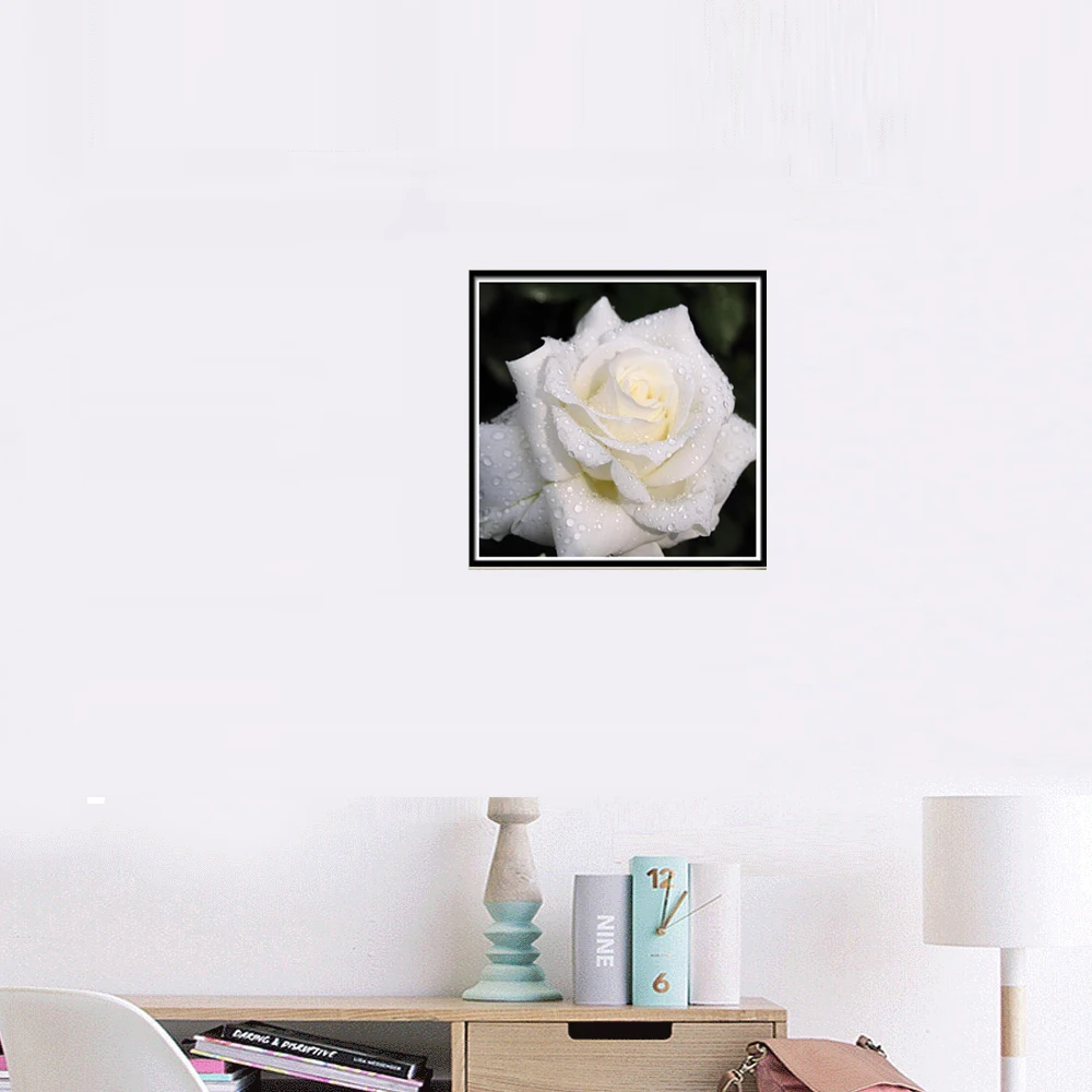 5D алмазная живопись DIY белый крест с цветами розы декоративная Алмазная вышивка
