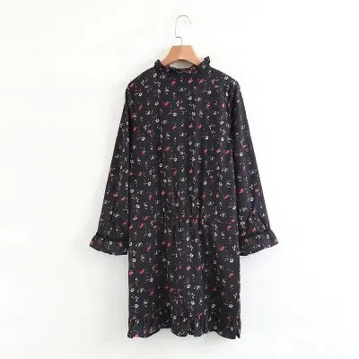 za Women european exotic foral print full sleeve floral XZ1451 pleated one-piece Dress Hot Sale Clothing vestidos | Женская одежда