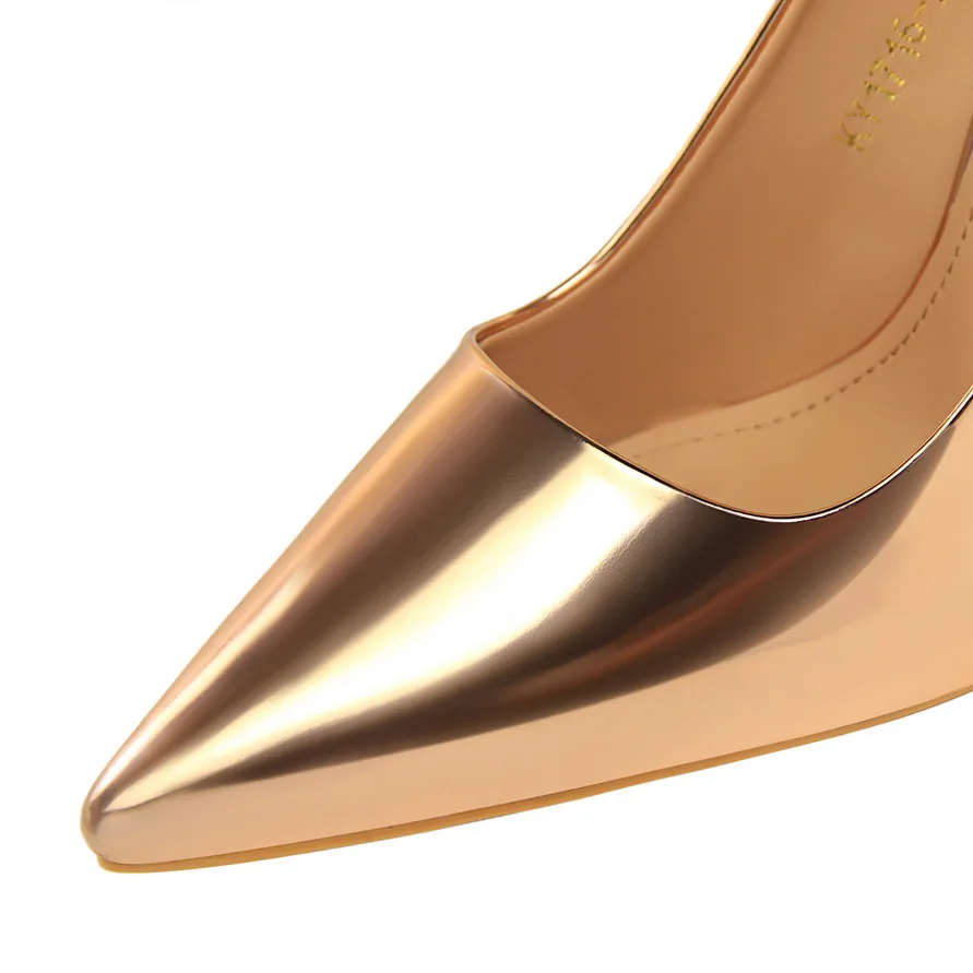 Новинка 2019 женские туфли на высоком каблуке 10 см шпильке яркие золотые