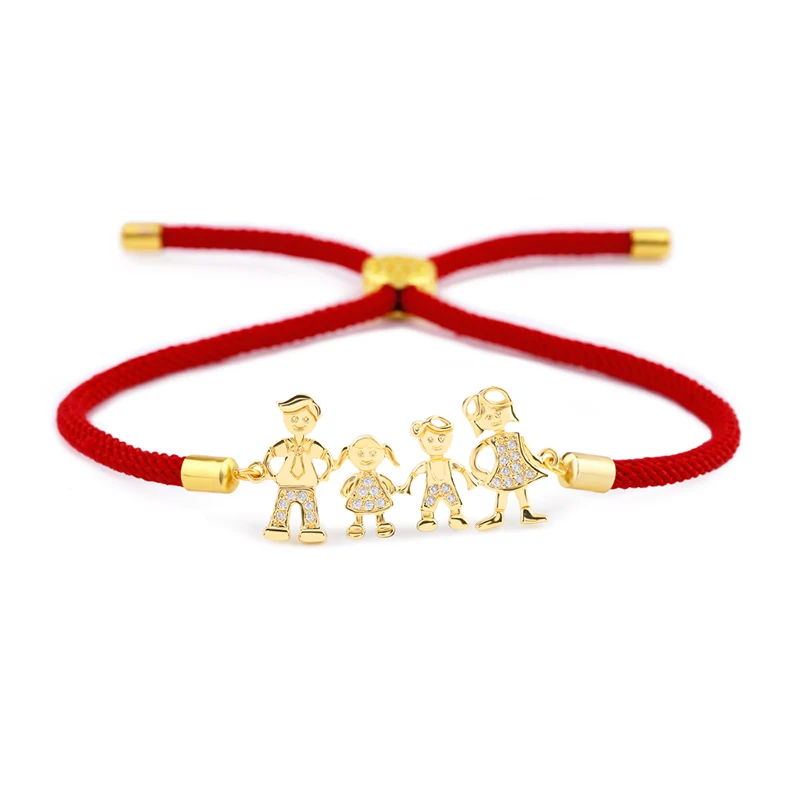 Gold (Red Rope) Очаровательный Семейный Браслет для мамы, папы, мальчика, девочки, для женщин, мужчин, детей, красный браслет на веревке, ювелирное изделие, подарок brt-b07 - Окраска металла: Gold (Red Rope)