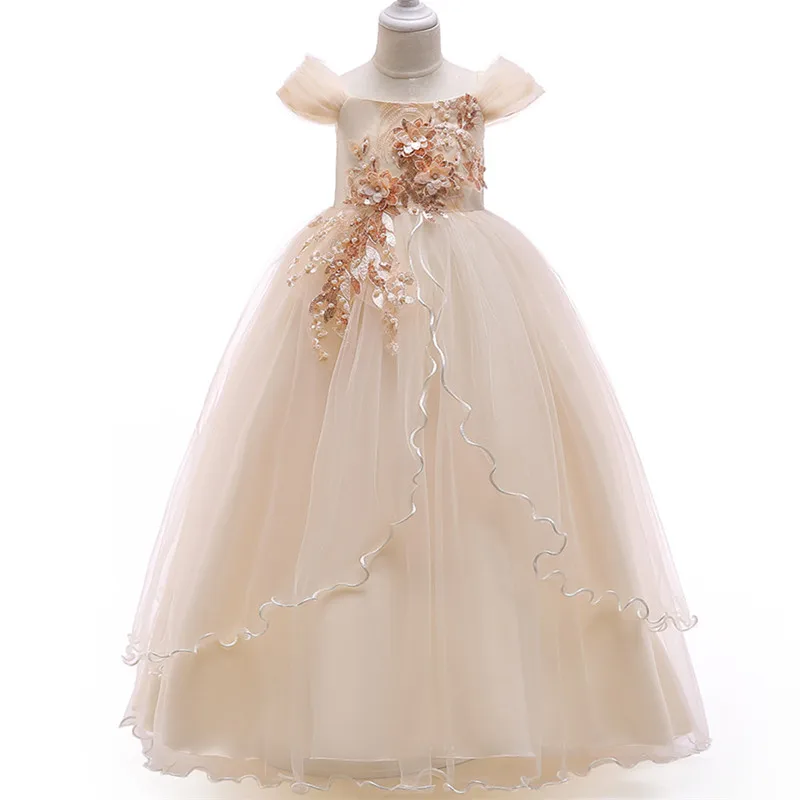 high quality children's evening dress strapless elegant princess flower girl wedding applique beaded sequin | Детская одежда и