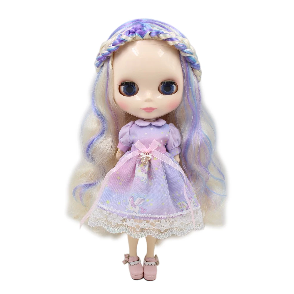 Ледяная кукла DBS Blyth сустав тело белая кожа золотой микс фиолетовый синие волосы