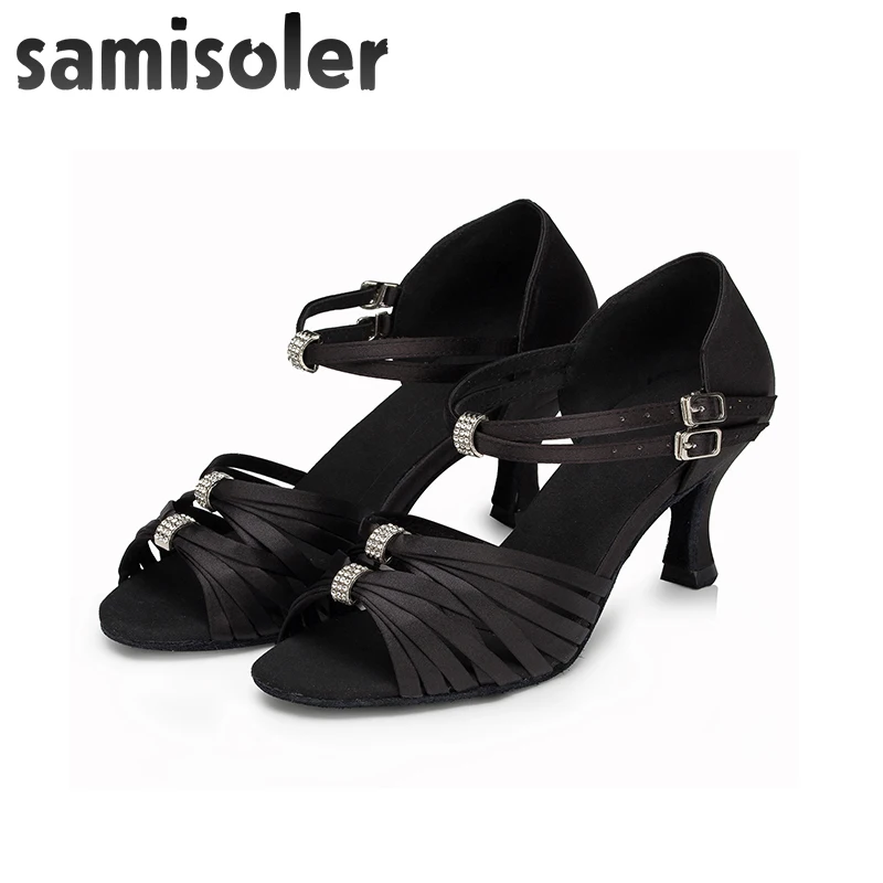 Samisoler New Cloth Collocation Shine Ribbons Ballroom Fashion Dance Women Latin Dance Shoes Competition Shoes