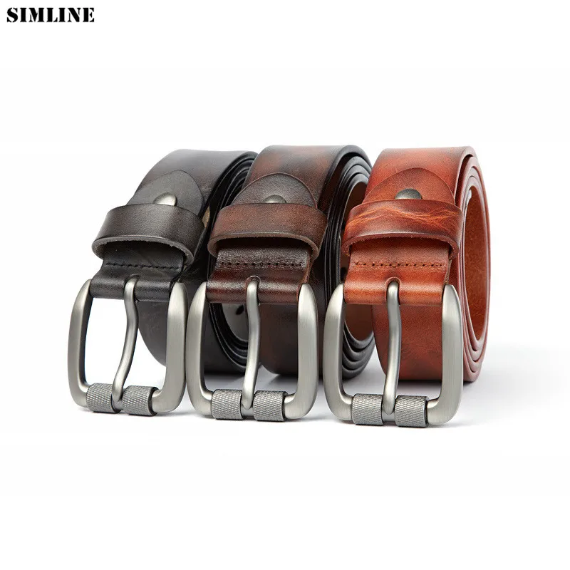 High Quality Genuine Leather Belt Men Male Pin Buckle 100% Real Cowhide Luxury Designer Man Belts Vintage Casual Strap For Jeans