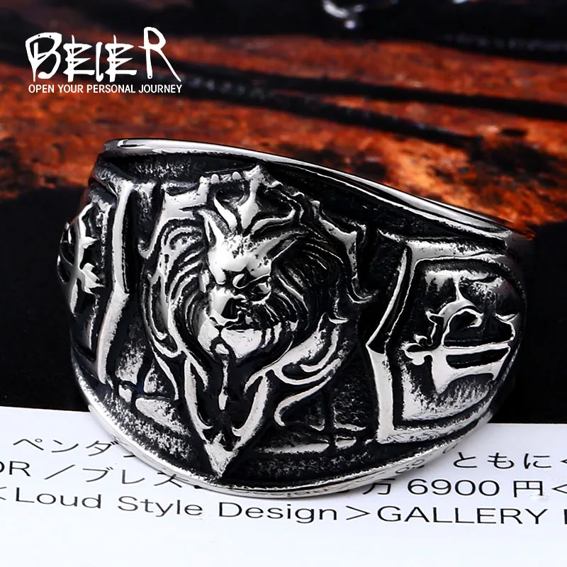 BEIER New Unique Lion Head 316L Stainless Steel For Man Cool Animal Ring BR8 300|316l stainless steel|lion head ringstainless steel |