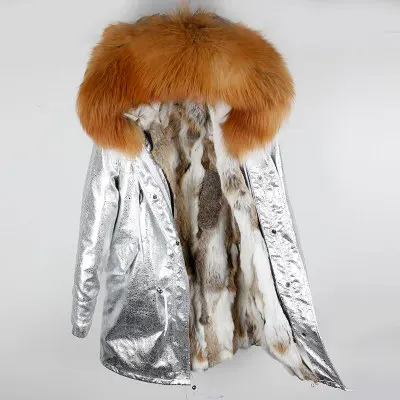 OFTBUY 2020 новые длинные серебряного цвета из PU искусственной кожи зимняя куртка для