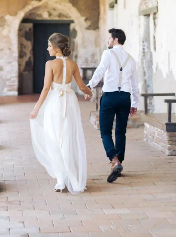 Vestido De Noiva простые пляжные свадебные платья в стиле бохо 2019 кружевное длинное