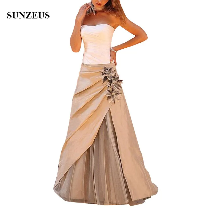 

Ivory Champagne Taffeta Mother Of The Bride Dresses A-line Sweetheart Strapless Long Women Party Gowns Wedding Guest Dress