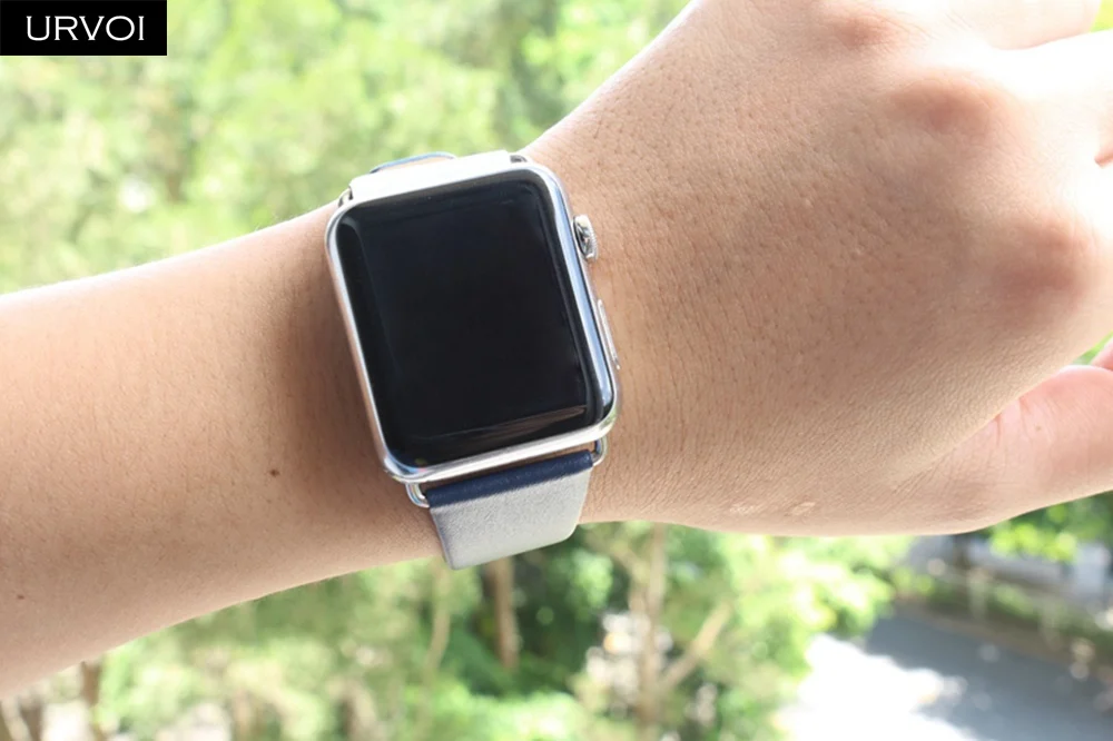 Ремешок URVOI для apple watch series 6 5 4 3 2 1 SE двойной цвет ремешок из натуральной кожи iwatch