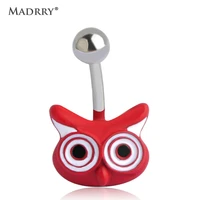 madrry cute red owl fake piercings for women enamel esmalte navel belly button rings 316l medical stainless steel body jewelry