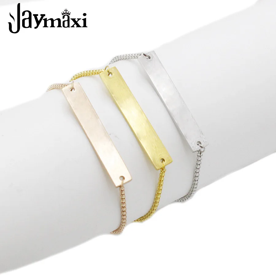 

Jaymaxi Stainless Steel Stamping Blank Bar Charm Mirror Polished Bracelet Adjustable Box Chain Trendy Bracelet 10pcs/lot