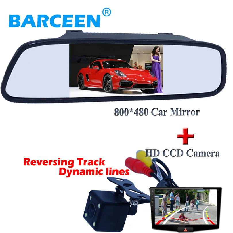 

4.3" lcd car parking mirror 800*480 with 4 led car parking camera bring Dynamic track line adapt into different kinds of car