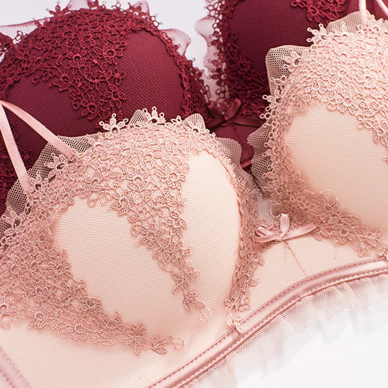 Roseheart, женские модные красные розовые сексуальные комплекты нижнего белья, бюстгальтеры с подкладкой, комплекты беспроводного бюстгальтера, хлопковые трусики, женское нижнее белье, набор A B