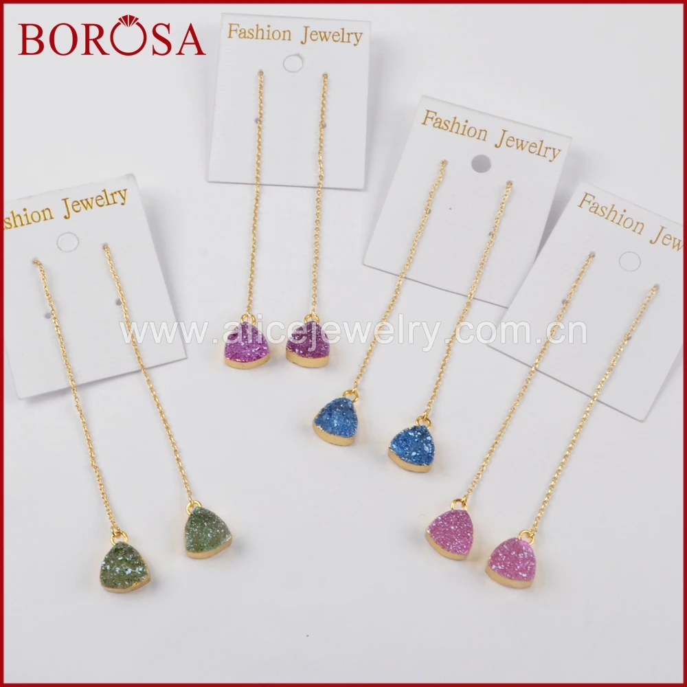 Borosa оптовая продажа Треугольники Druzy золотые Цвет Радуга Кварцевый камень Drusy