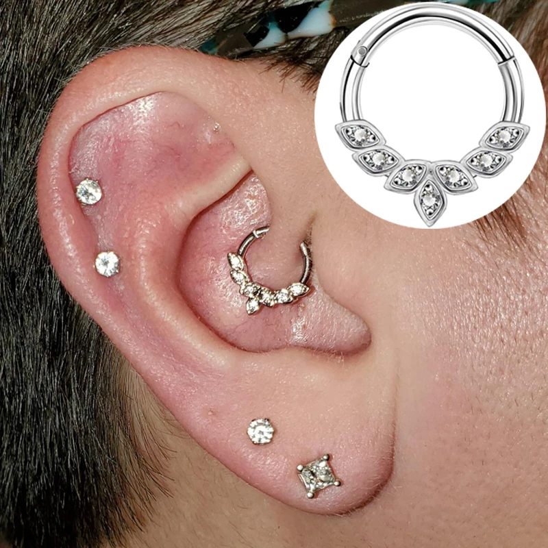 

Body Punk Daith Piercing Septum Nose Ring Stainless Steel Hinged Segment Clicker Hoop Helix Earring Cartilage